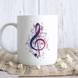 Kubek ceramiczny - nutki - klucz wiolinowy fioletowy